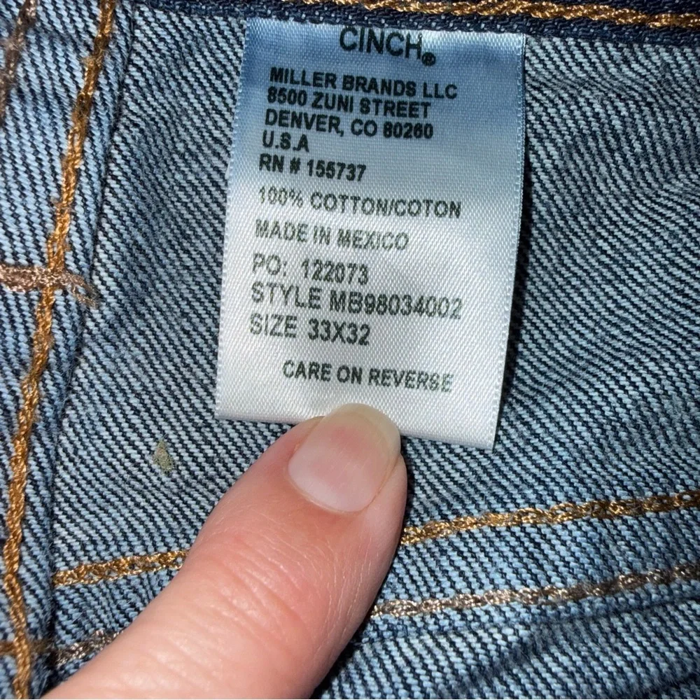 Cinch Jeans Mens Size 33x31 Blue Cinch Up Straight Leg Zipper Button Rn# 155737